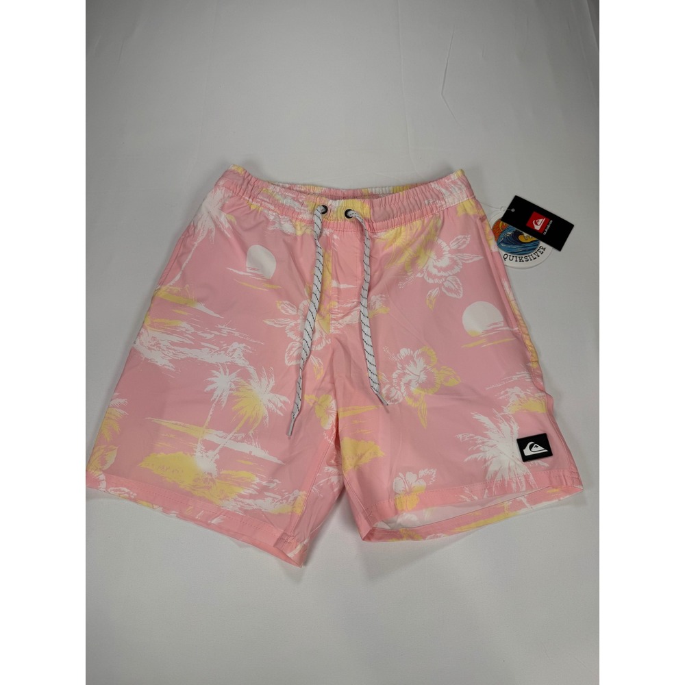 Quiksilver Mens Swim Trunks Orchid Pink Tropical Palm Print QM14VL008 Small NWT